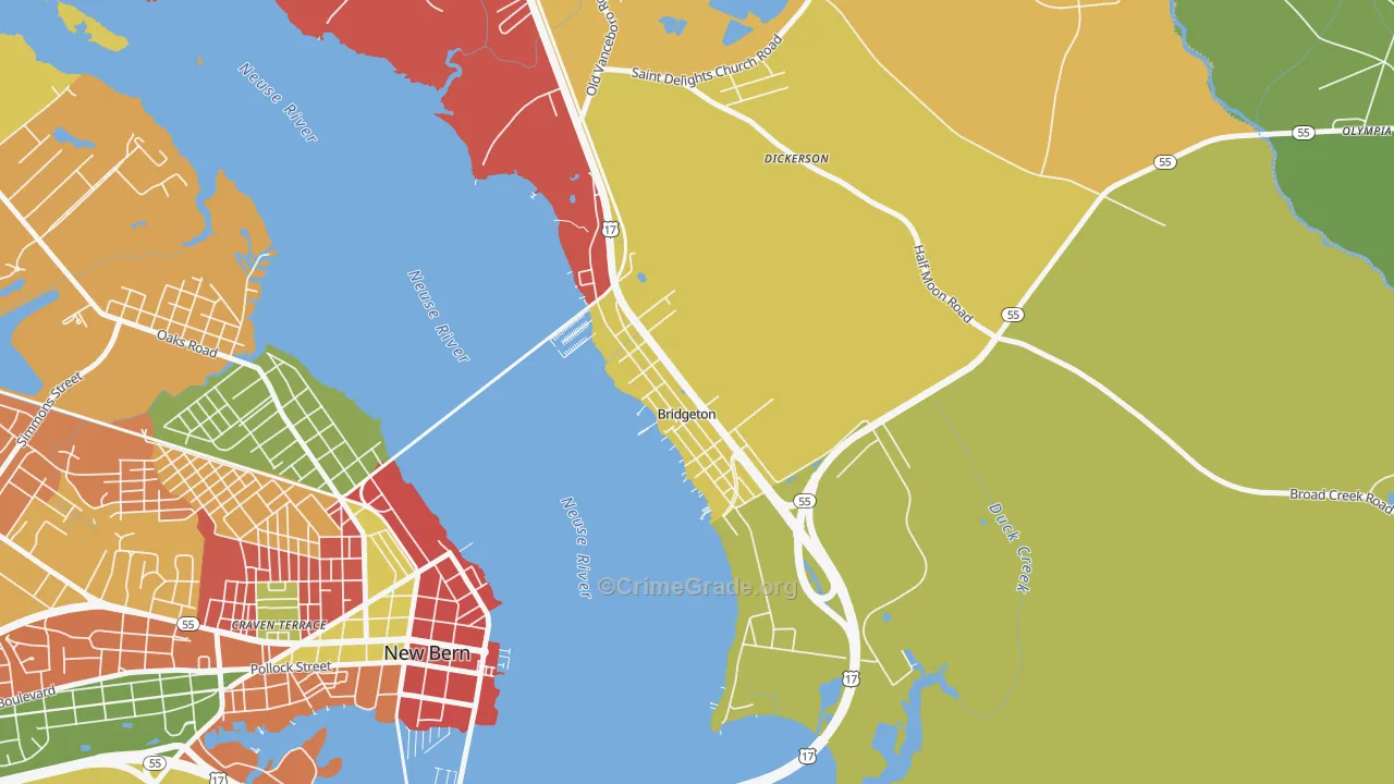 Bridgeton, NC Map of Theft Rates