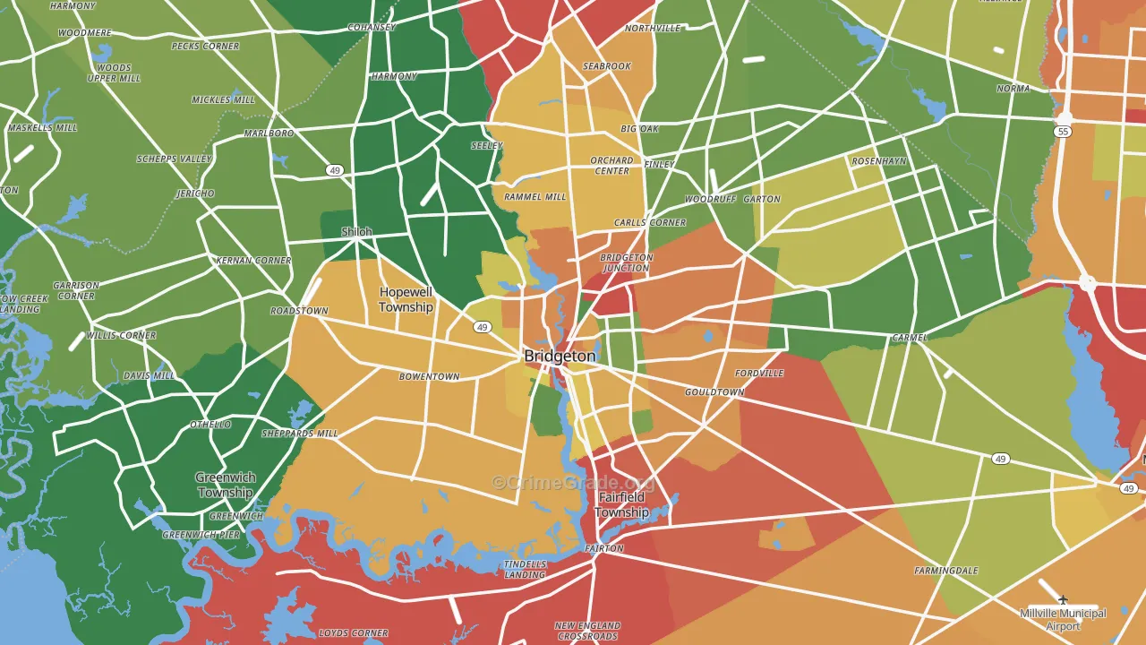 Bridgeton, NJ Map of Theft Rates