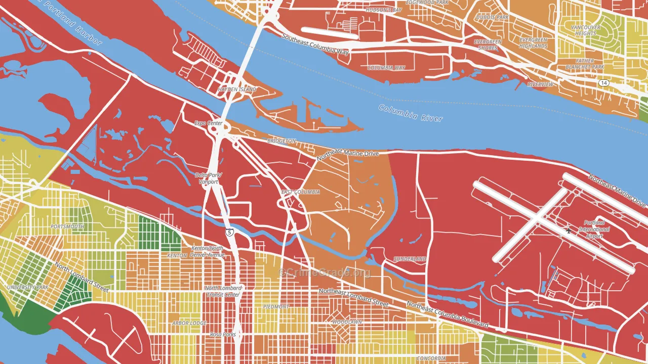 Bridgeton, Portland, OR Map of Theft Rates
