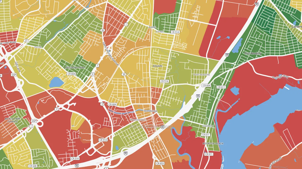 Bridgeton, Woodbridge, NJ Map of Theft Rates