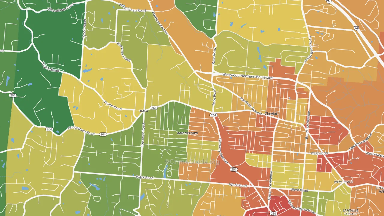 Bridgetown North, Cincinnati, OH Map of Theft Rates