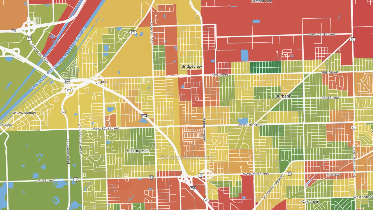 Bridgeview, IL Map of Theft Rates