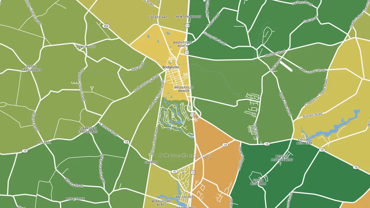 Bridgeville, DE Map of Theft Rates