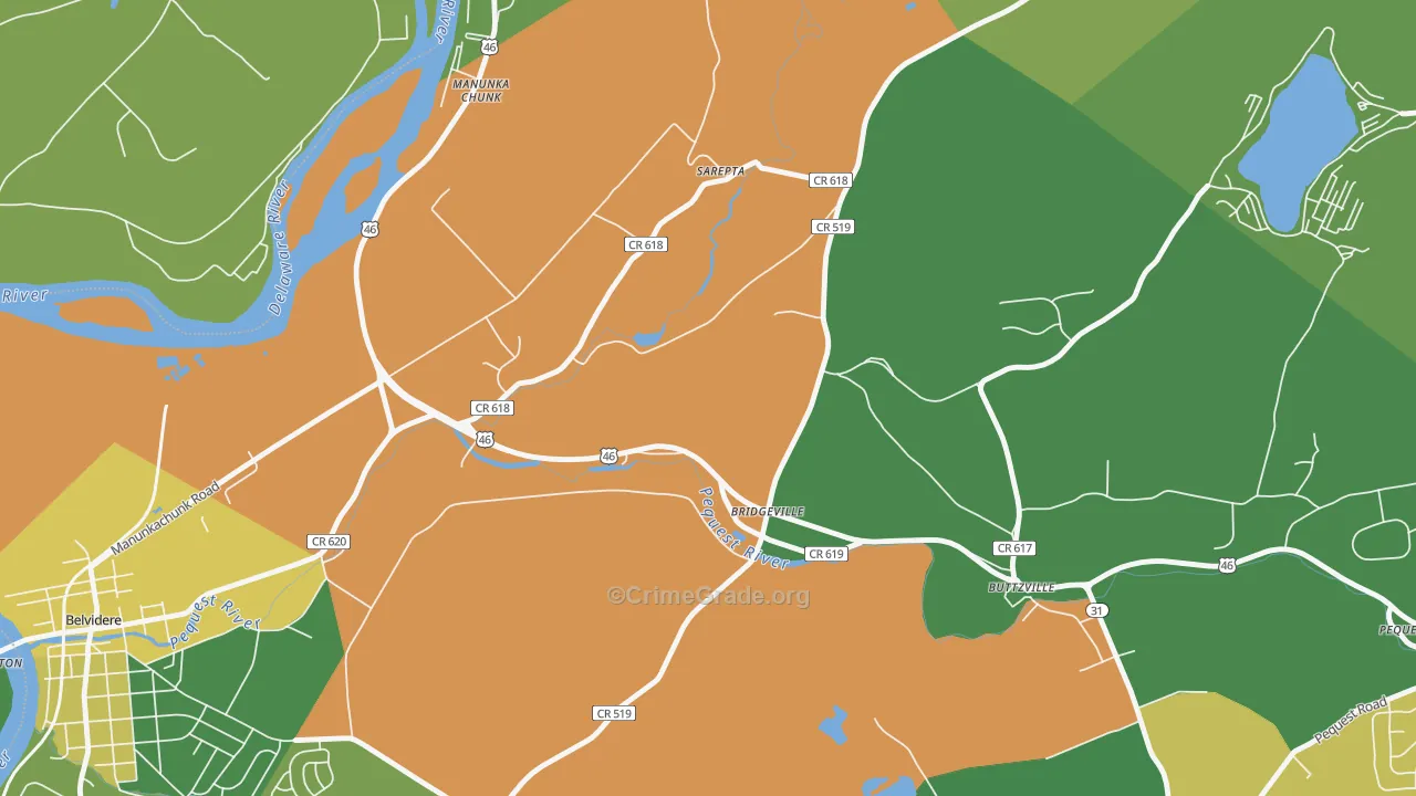 Bridgeville, NJ Map of Theft Rates
