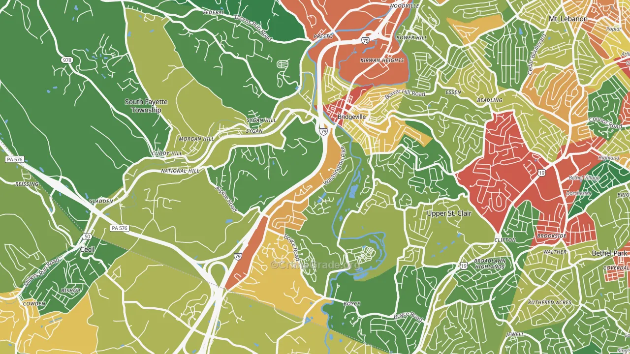 Bridgeville, PA Map of Theft Rates