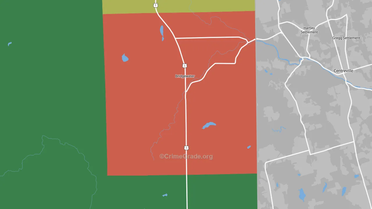 Bridgewater, ME Map of Theft Rates
