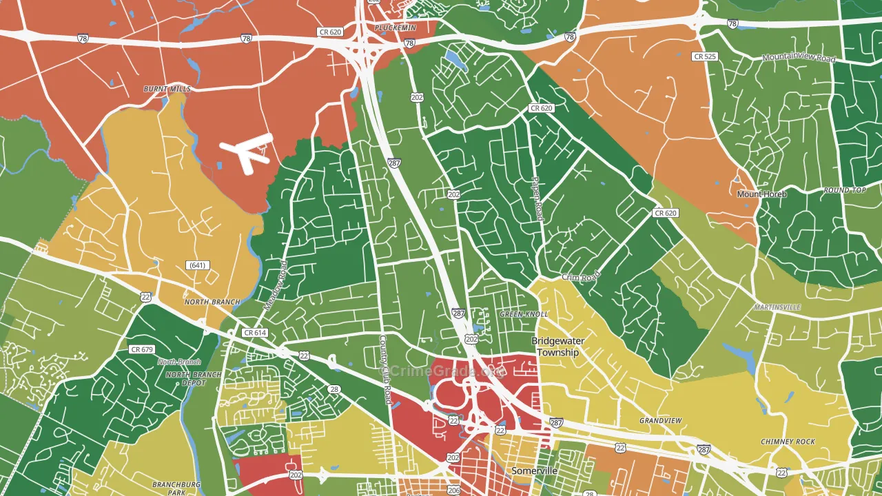 Bridgewater, NJ Map of Theft Rates