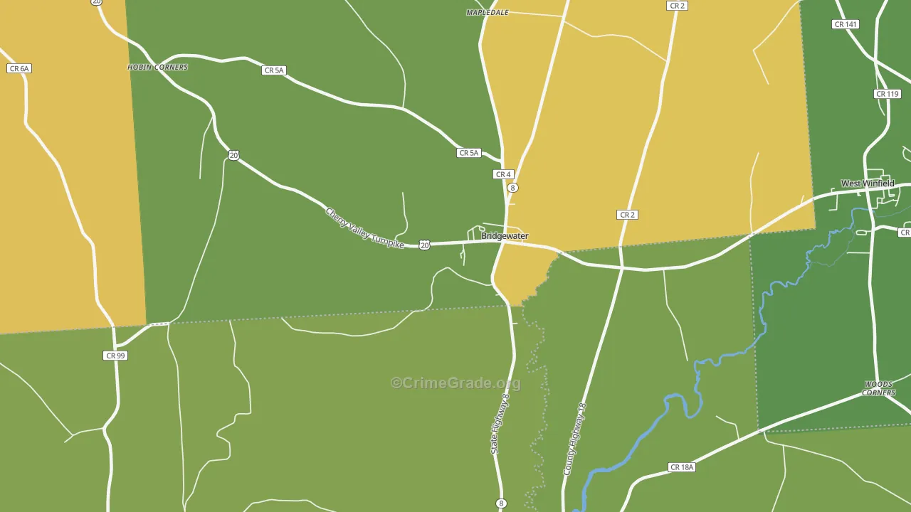 Bridgewater, NY Map of Theft Rates
