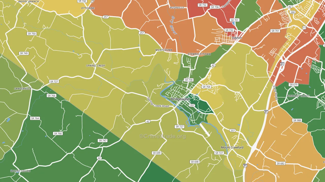 Bridgewater, VA Map of Theft Rates