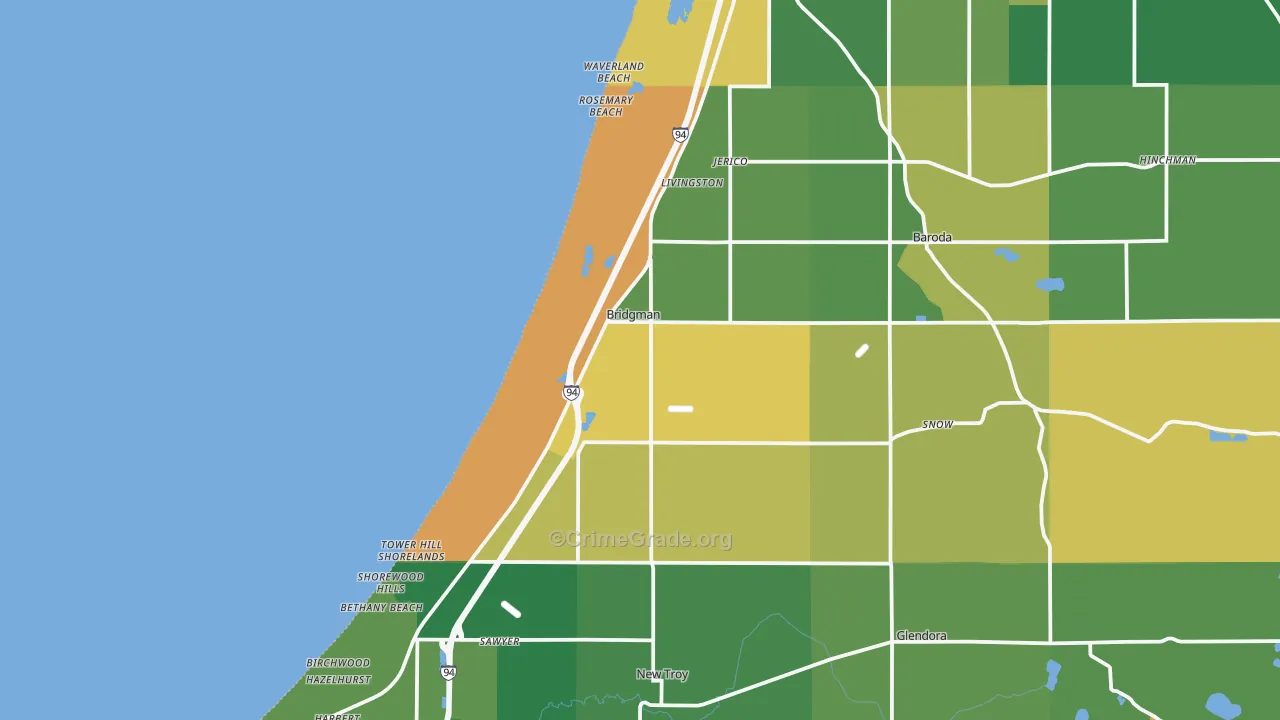 Bridgman, MI Map of Theft Rates
