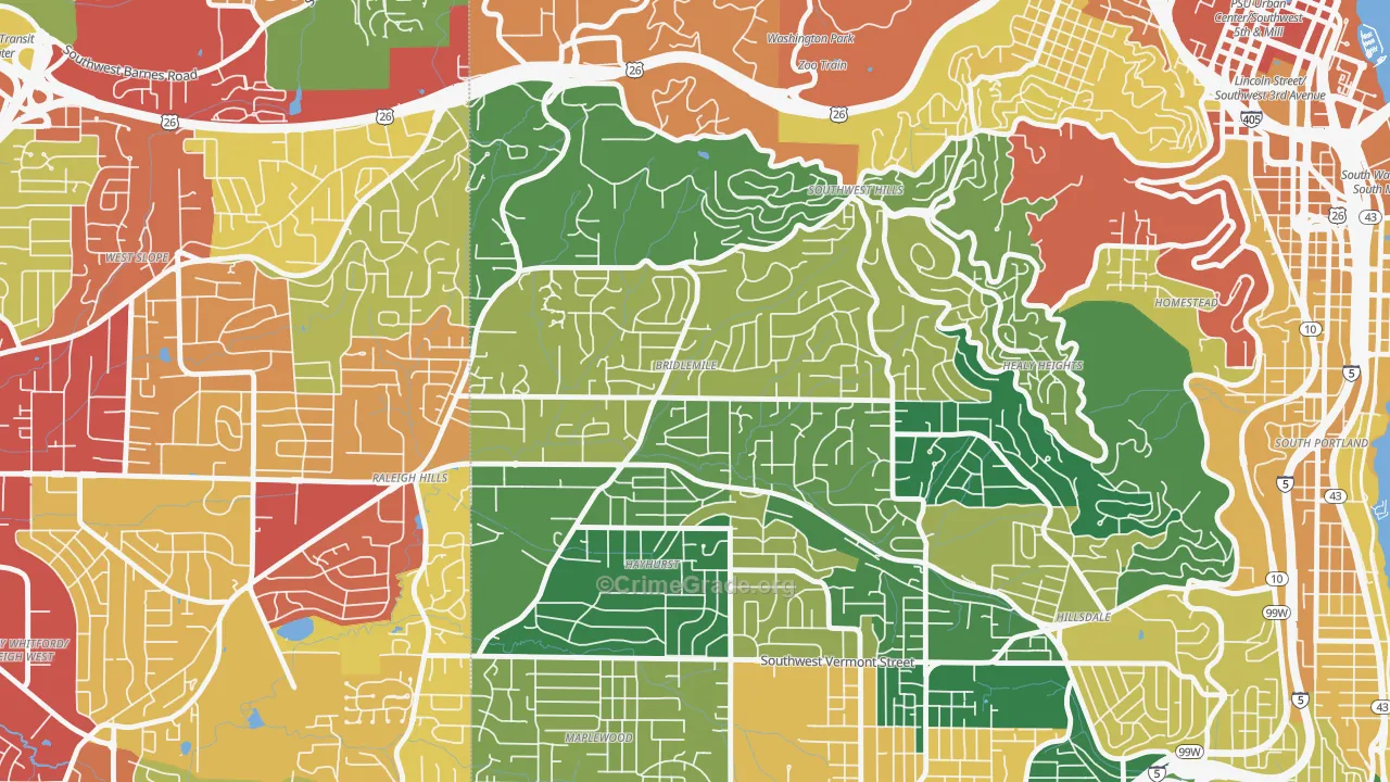 Bridlemile, Portland, OR Map of Theft Rates
