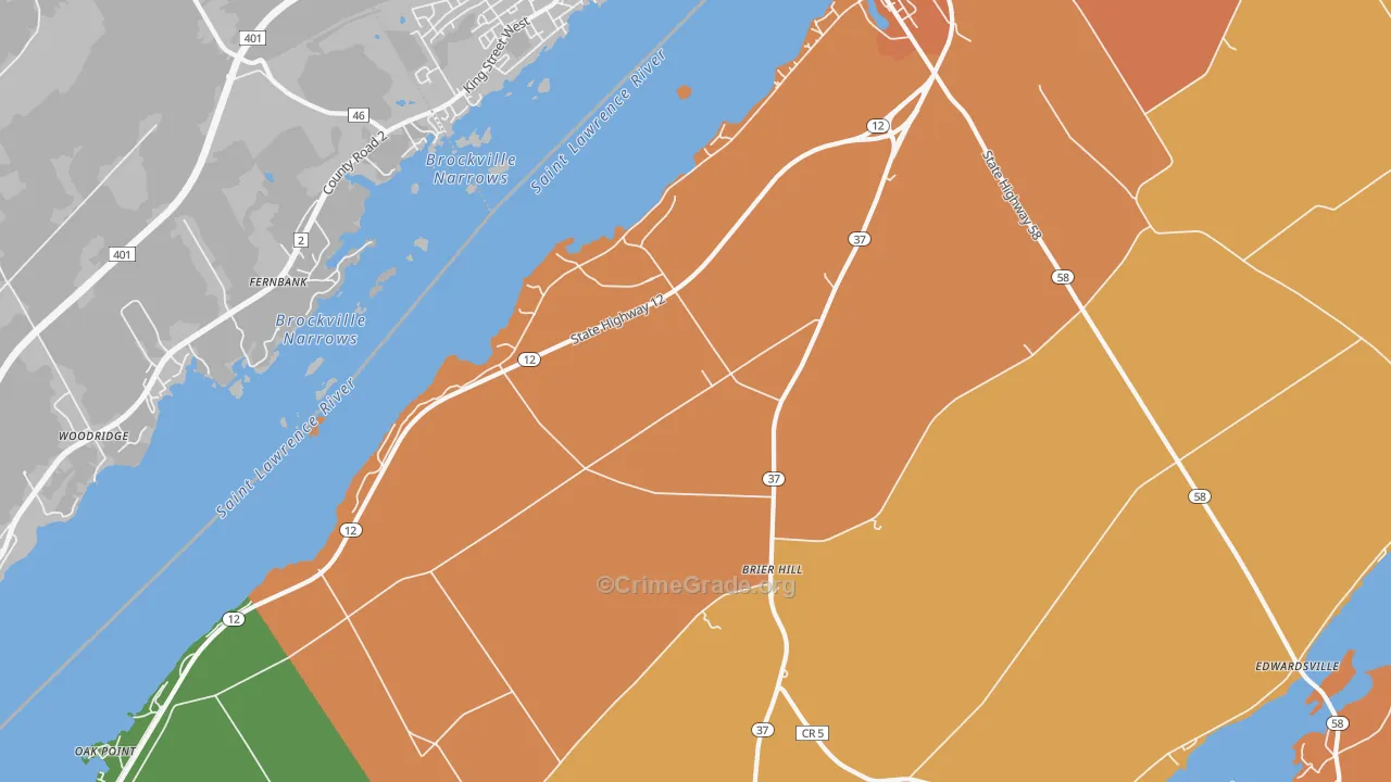 Brier Hill, NY Map of Theft Rates