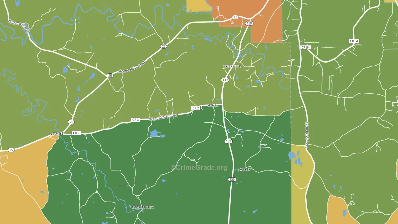 Brierfield, AL Map of Theft Rates