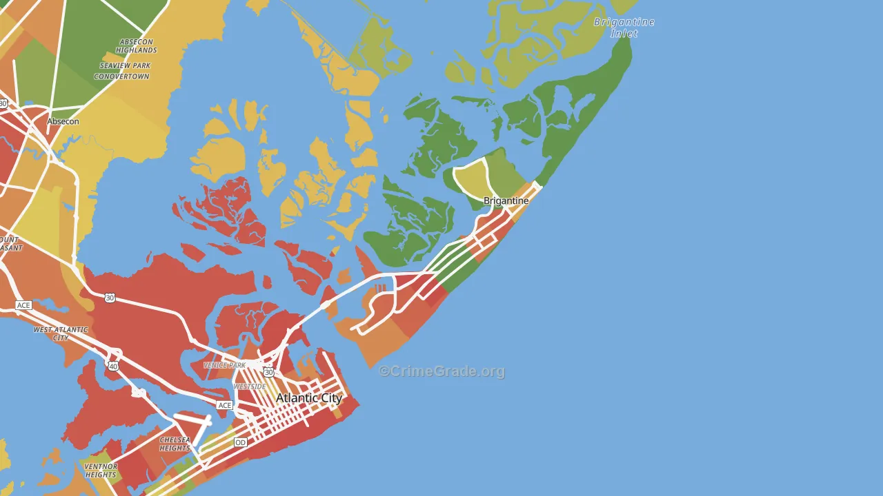 Brigantine, NJ Map of Theft Rates