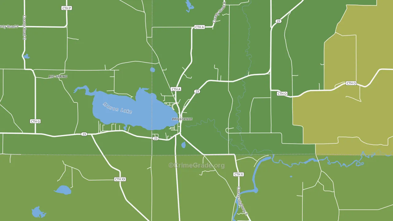 Briggsville, WI Map of Theft Rates