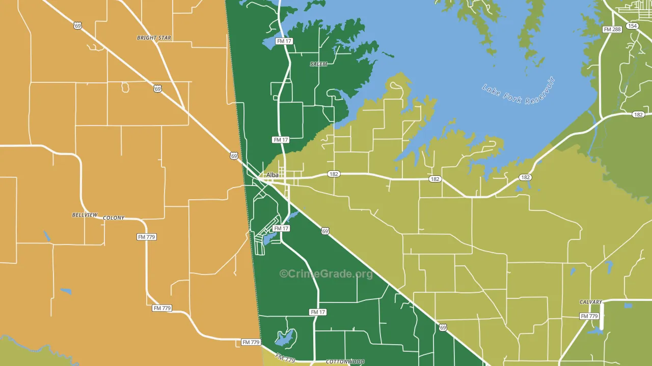Bright Star, TX Map of Theft Rates