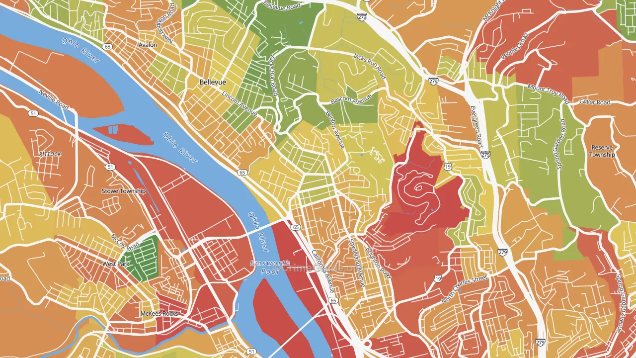 Brighton Heights, Pittsburgh, PA Map of Theft Rates