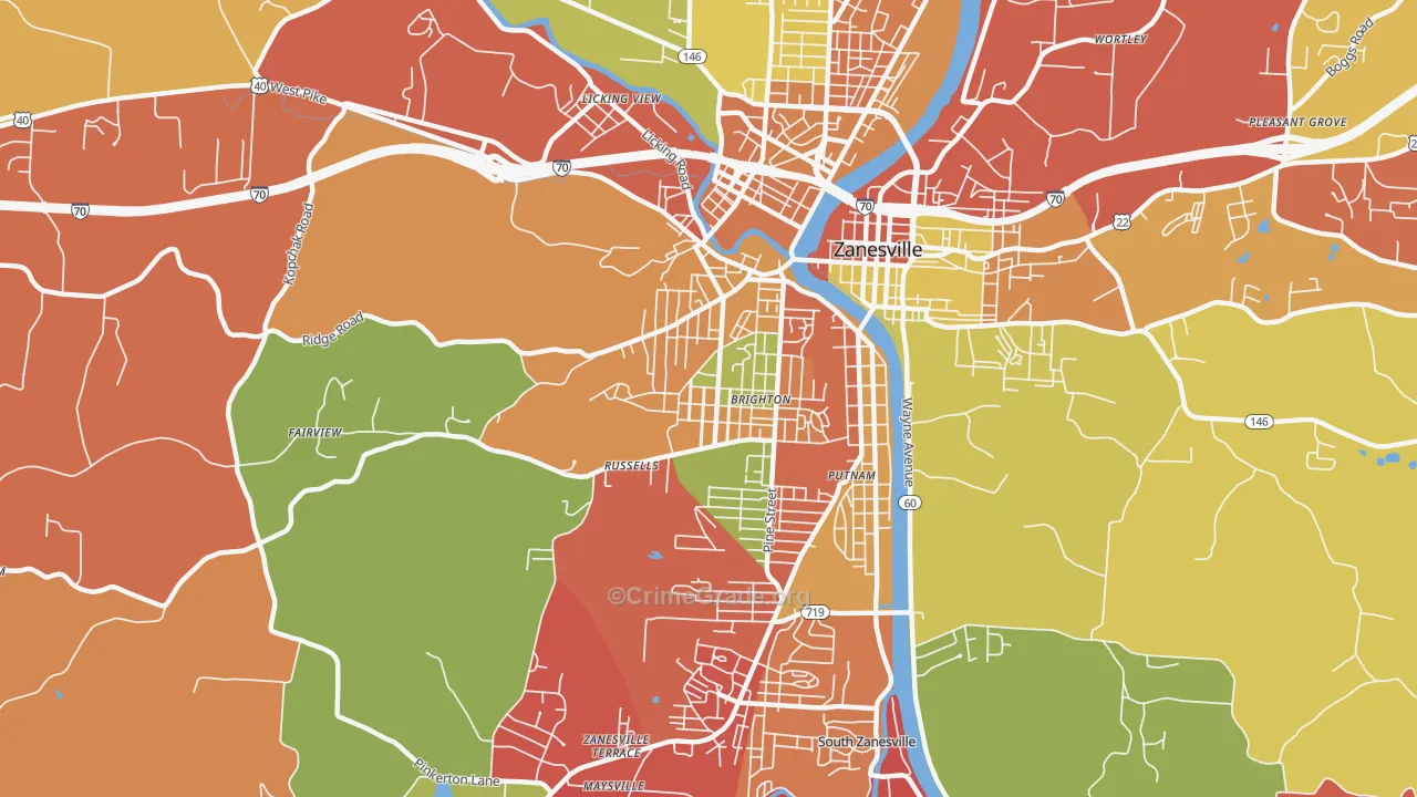 Brighton Historic District, Zanesville, OH Map of Theft Rates