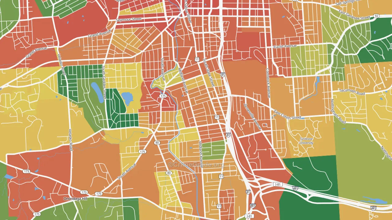 Brighton, Syracuse, NY Map of Theft Rates