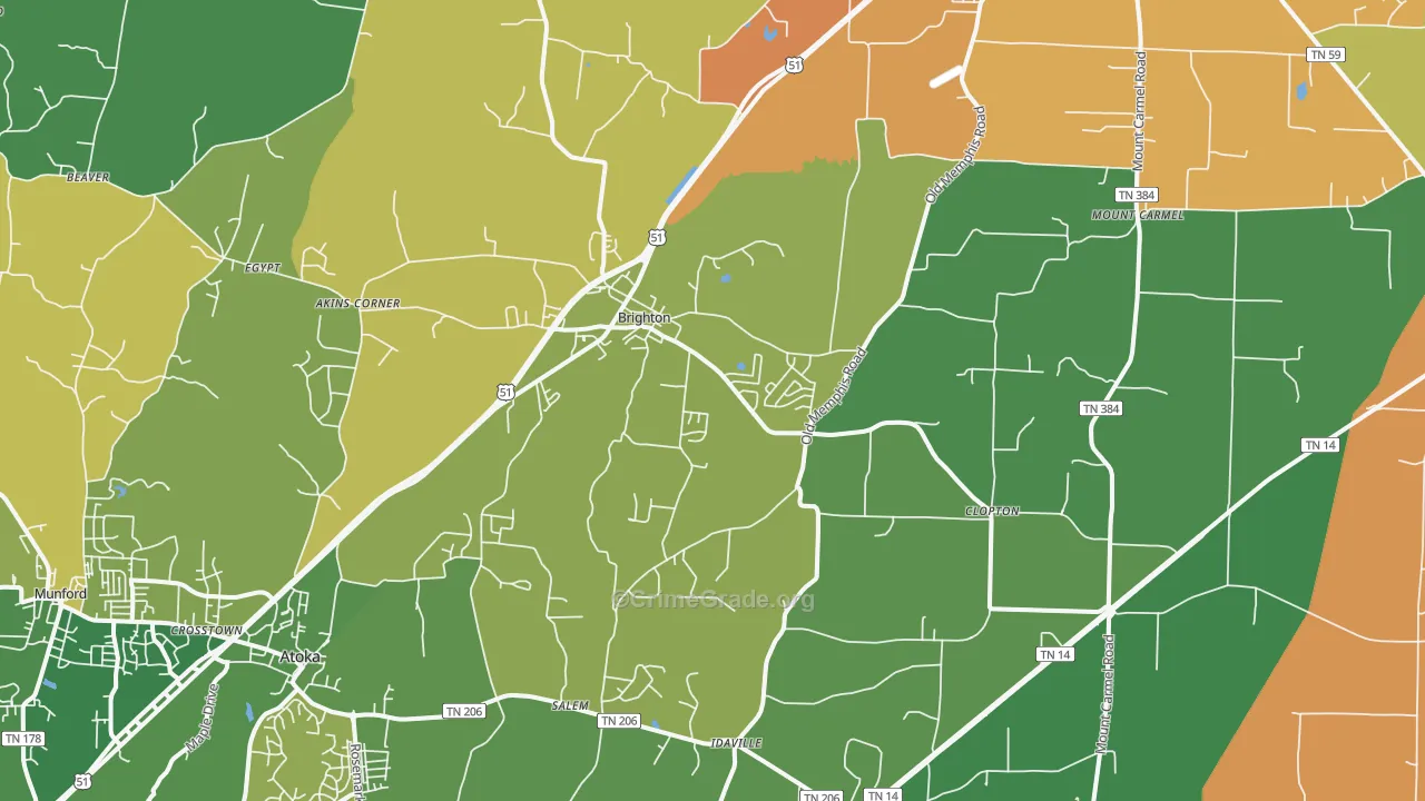 Brighton, TN Map of Theft Rates