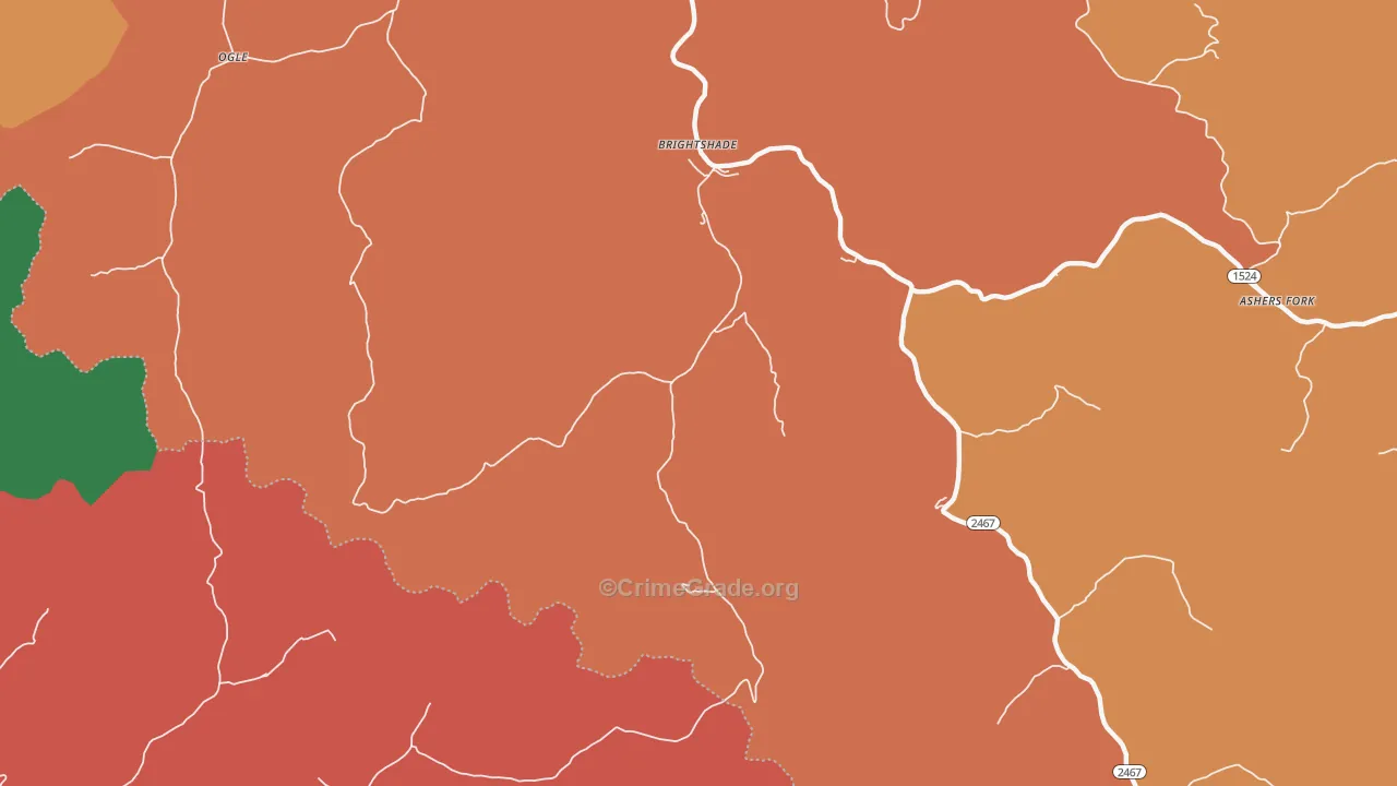 Brightshade, KY Map of Theft Rates