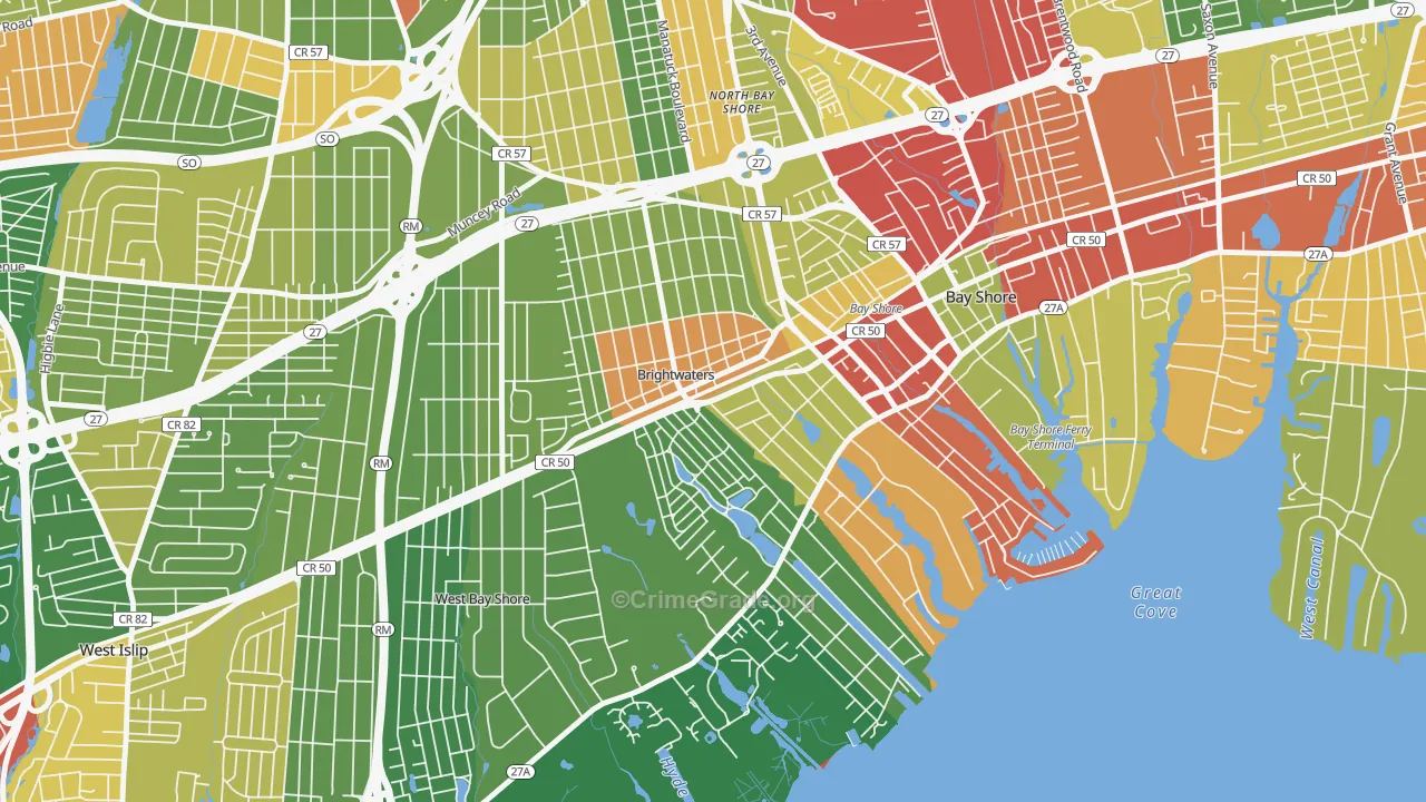 Brightwaters, NY Map of Theft Rates
