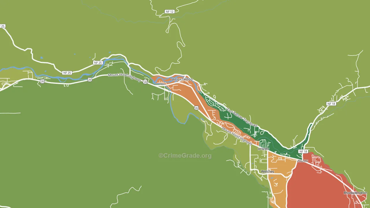 Brightwood, OR Map of Theft Rates