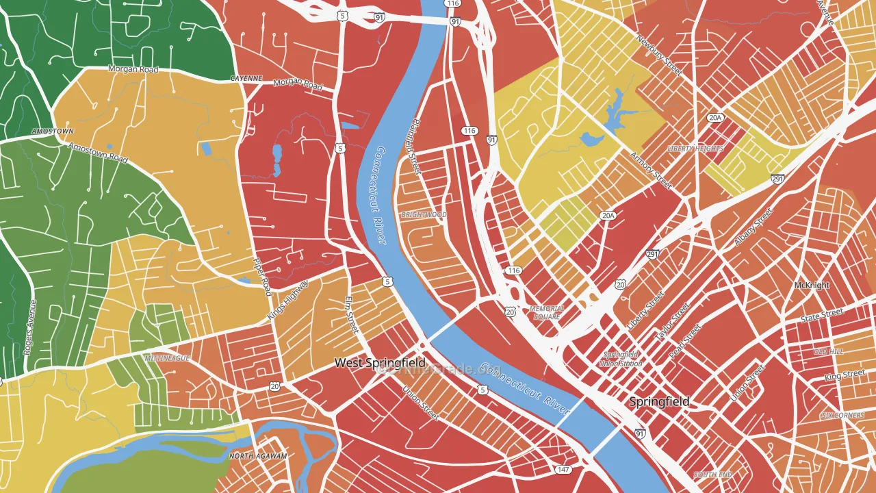 Brightwood, Springfield, MA Map of Theft Rates