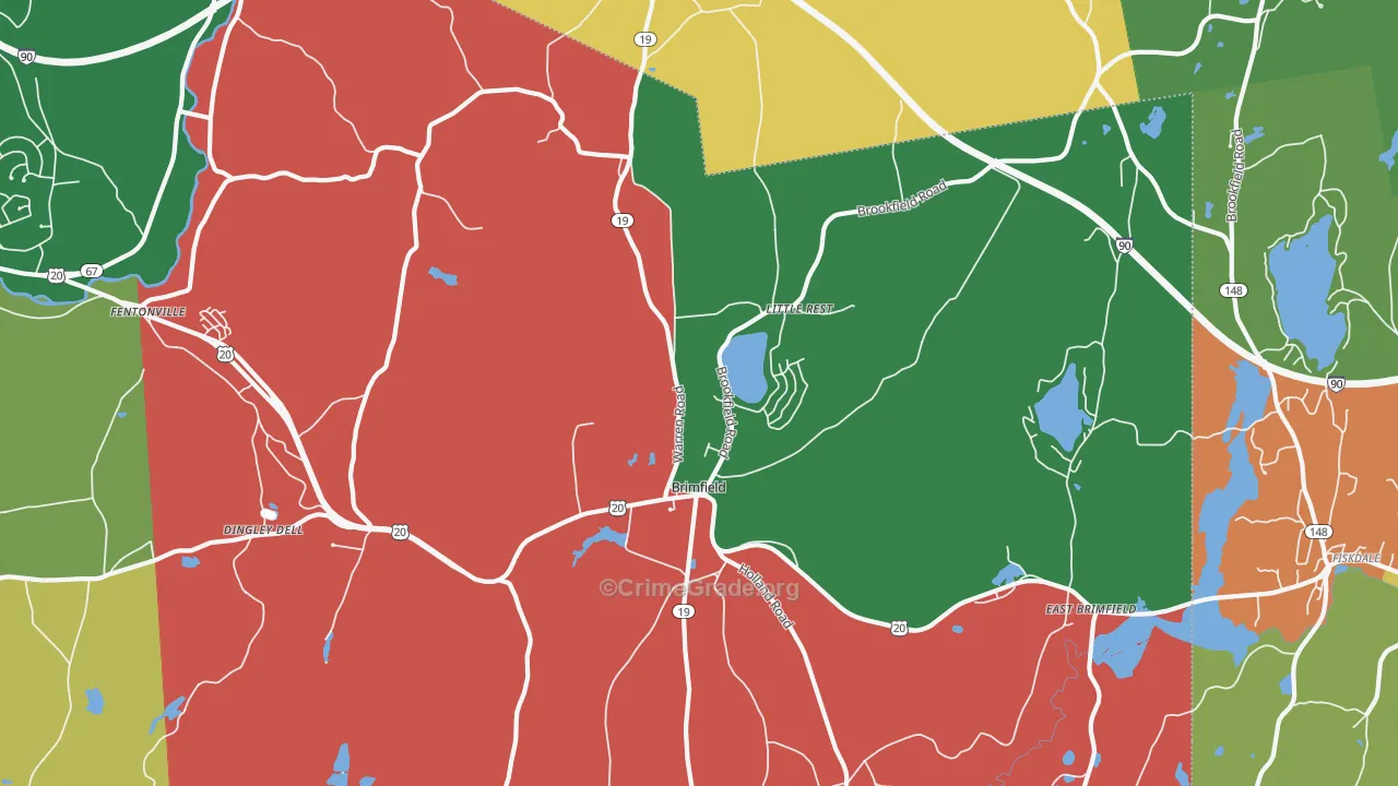 Brimfield, MA Map of Theft Rates