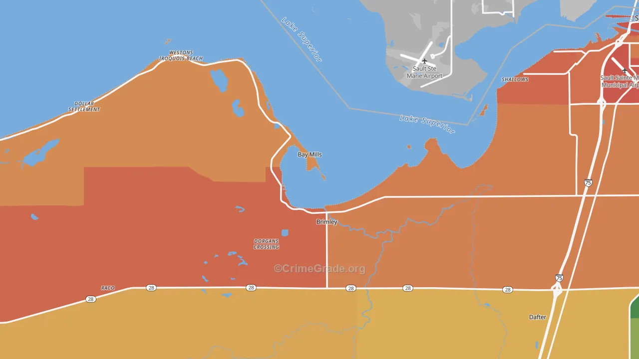 Brimley, MI Map of Theft Rates