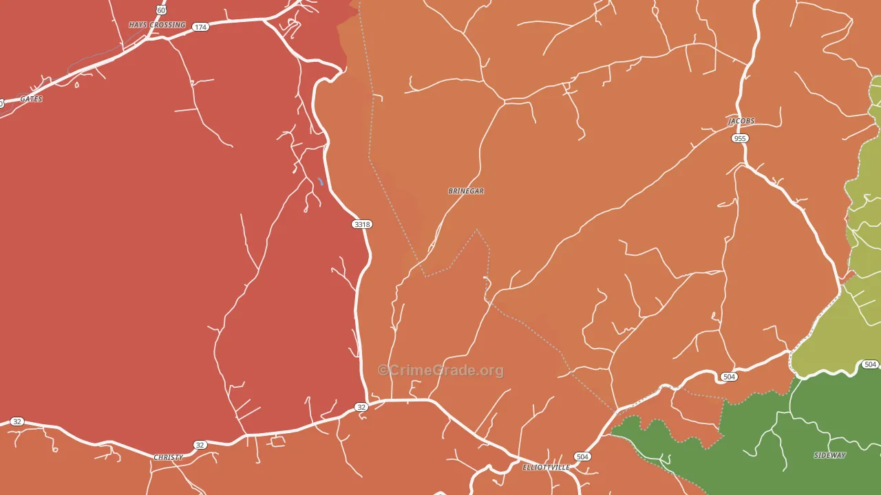 Brinegar, KY Map of Theft Rates