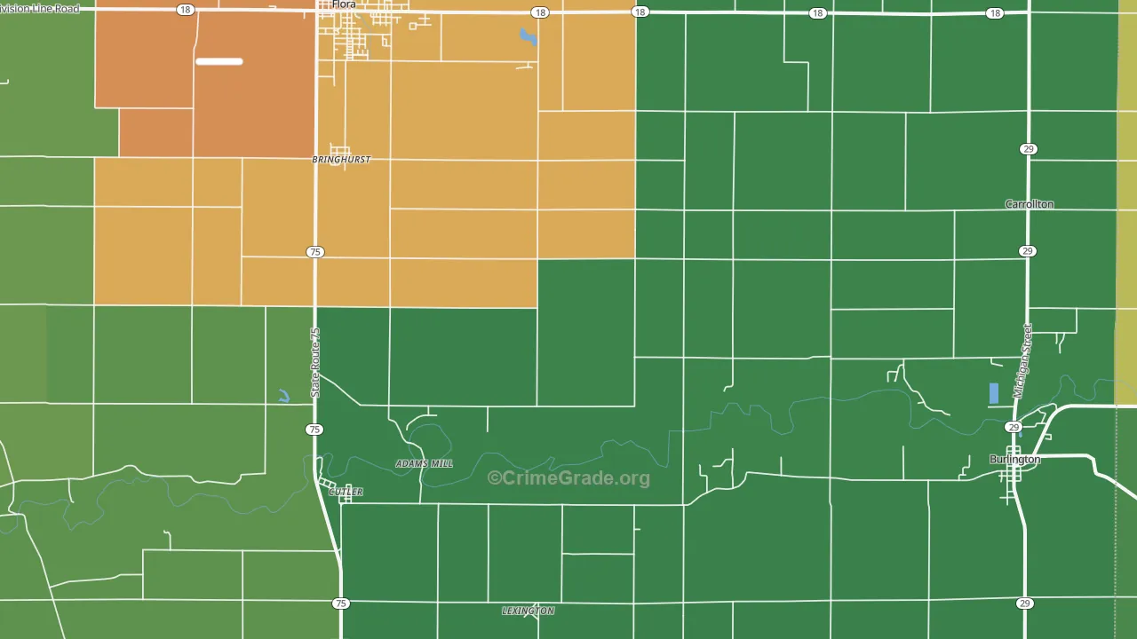 Bringhurst, IN Map of Theft Rates
