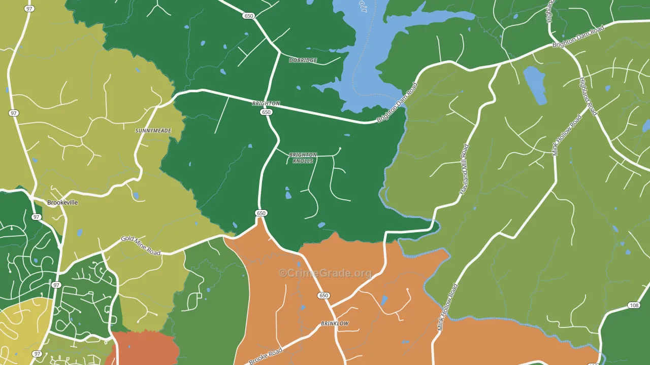 Brinklow, MD Map of Theft Rates