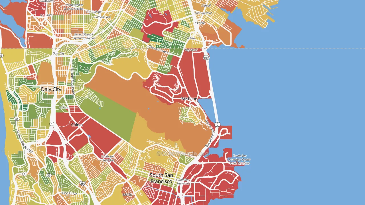 Brisbane, CA Map of Theft Rates