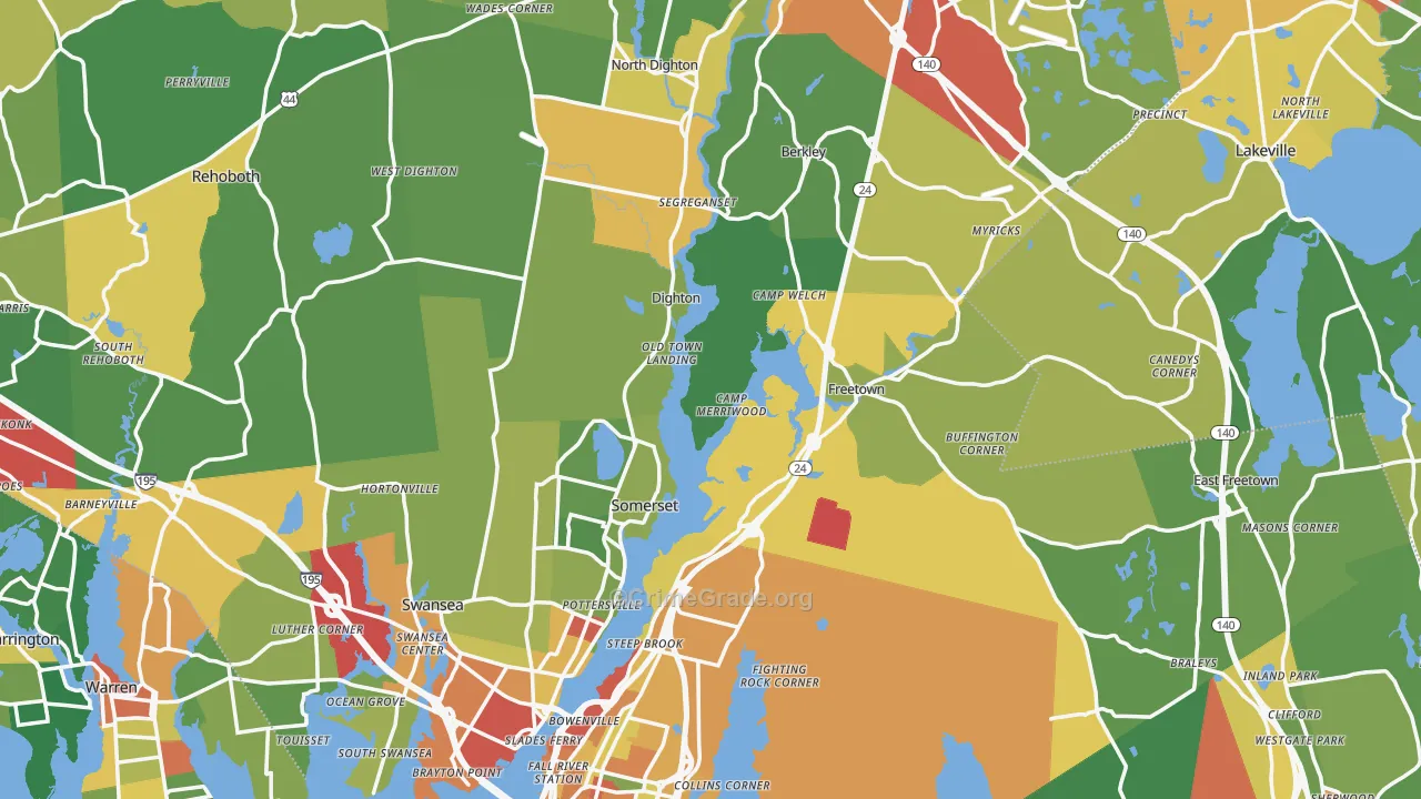 Bristol County, MA Map of Theft Rates