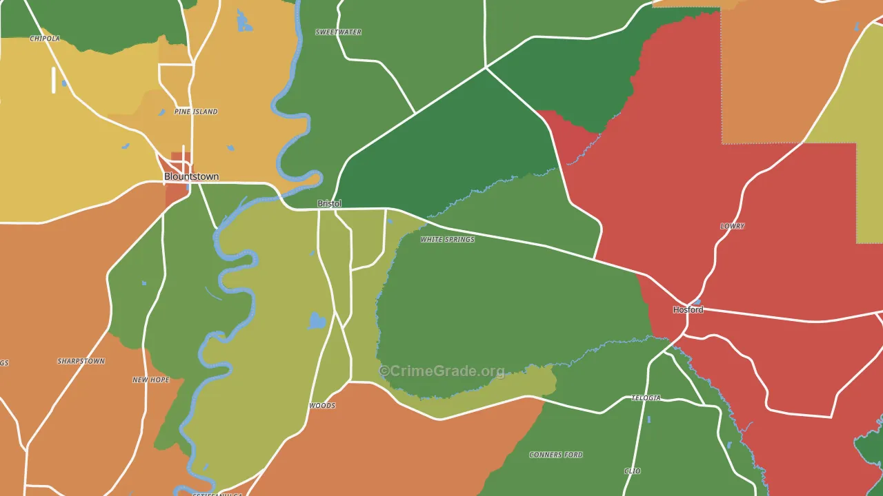 Bristol, FL Map of Theft Rates