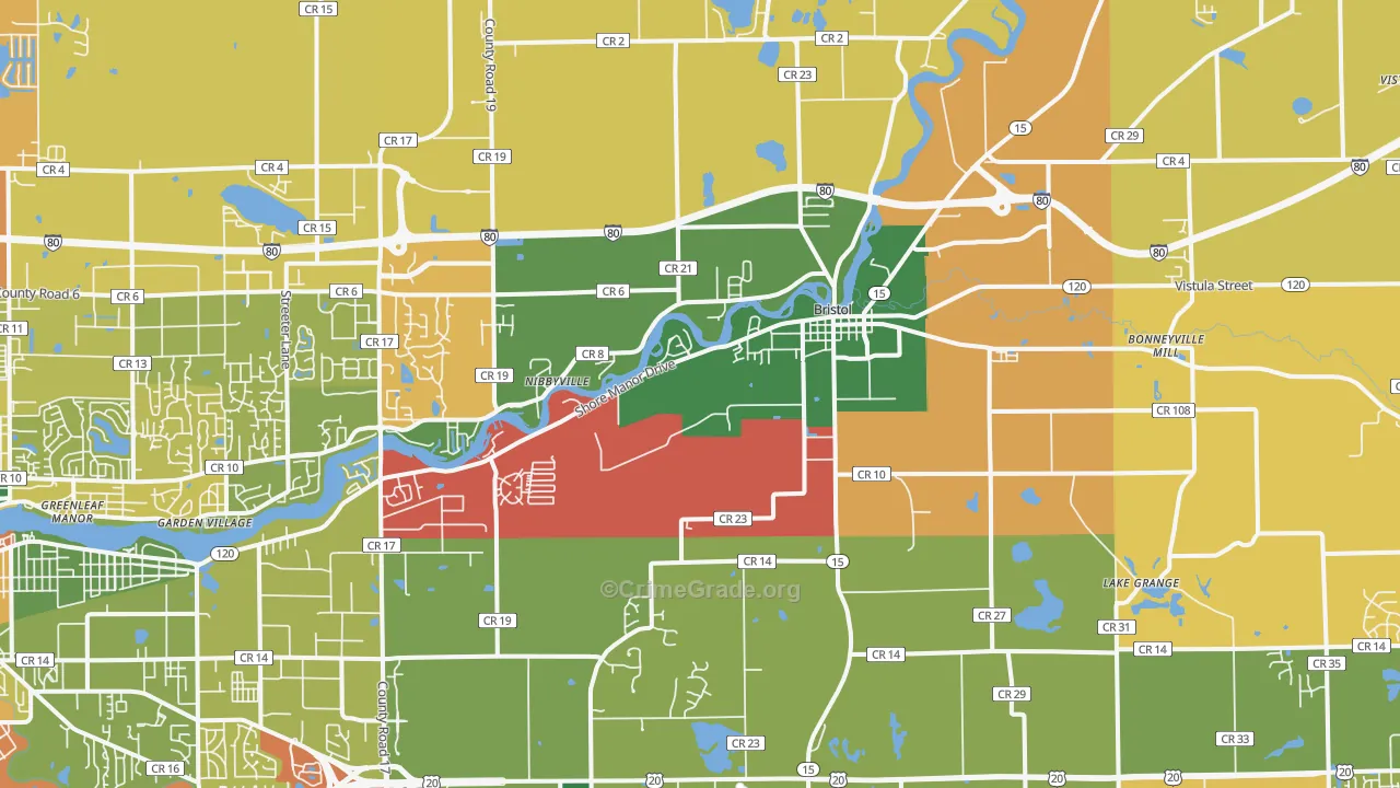 Bristol, IN Map of Theft Rates