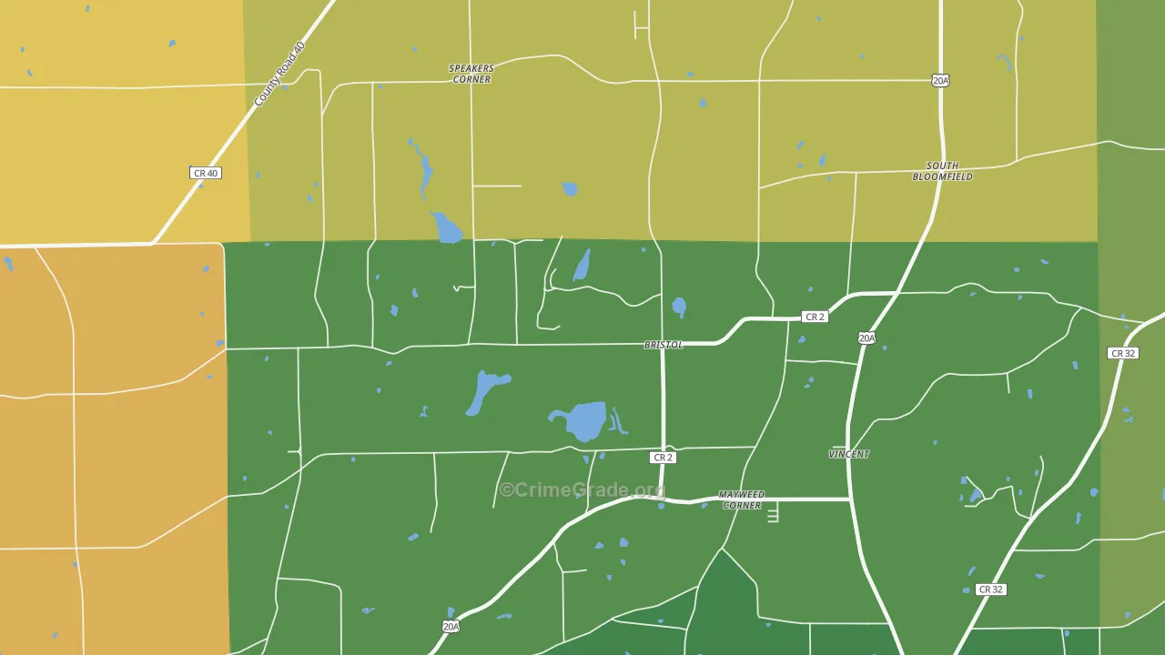 Bristol, NY Map of Theft Rates