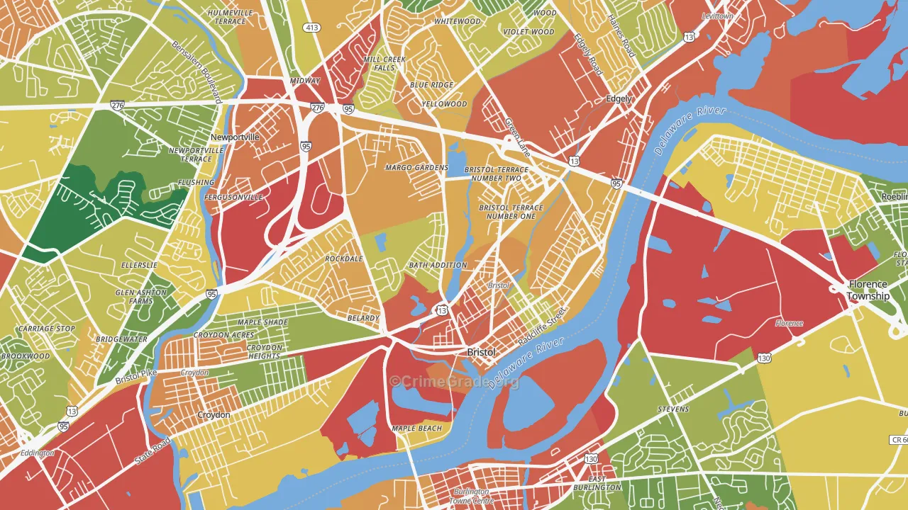 Bristol, PA Map of Theft Rates