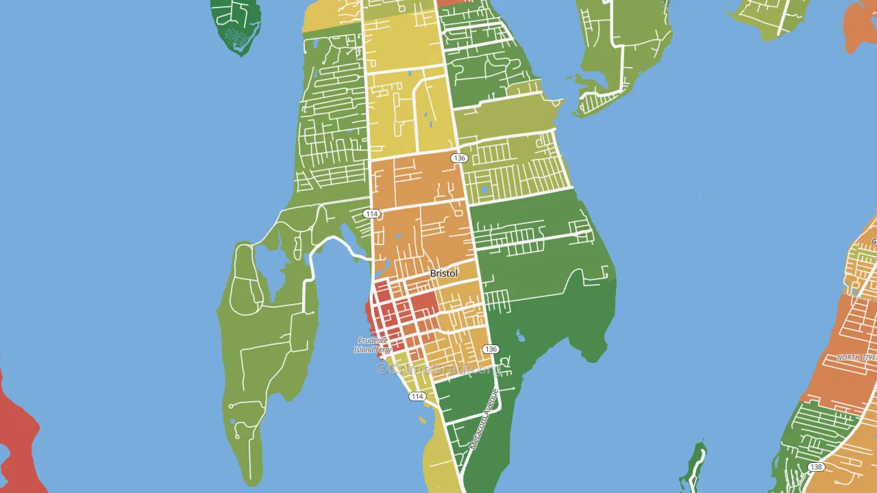 Bristol, RI Map of Theft Rates