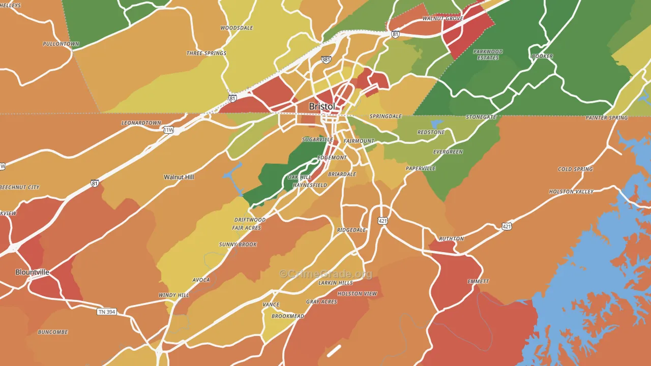 Bristol, TN Map of Theft Rates
