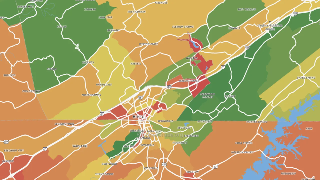 Bristol, VA Map of Theft Rates