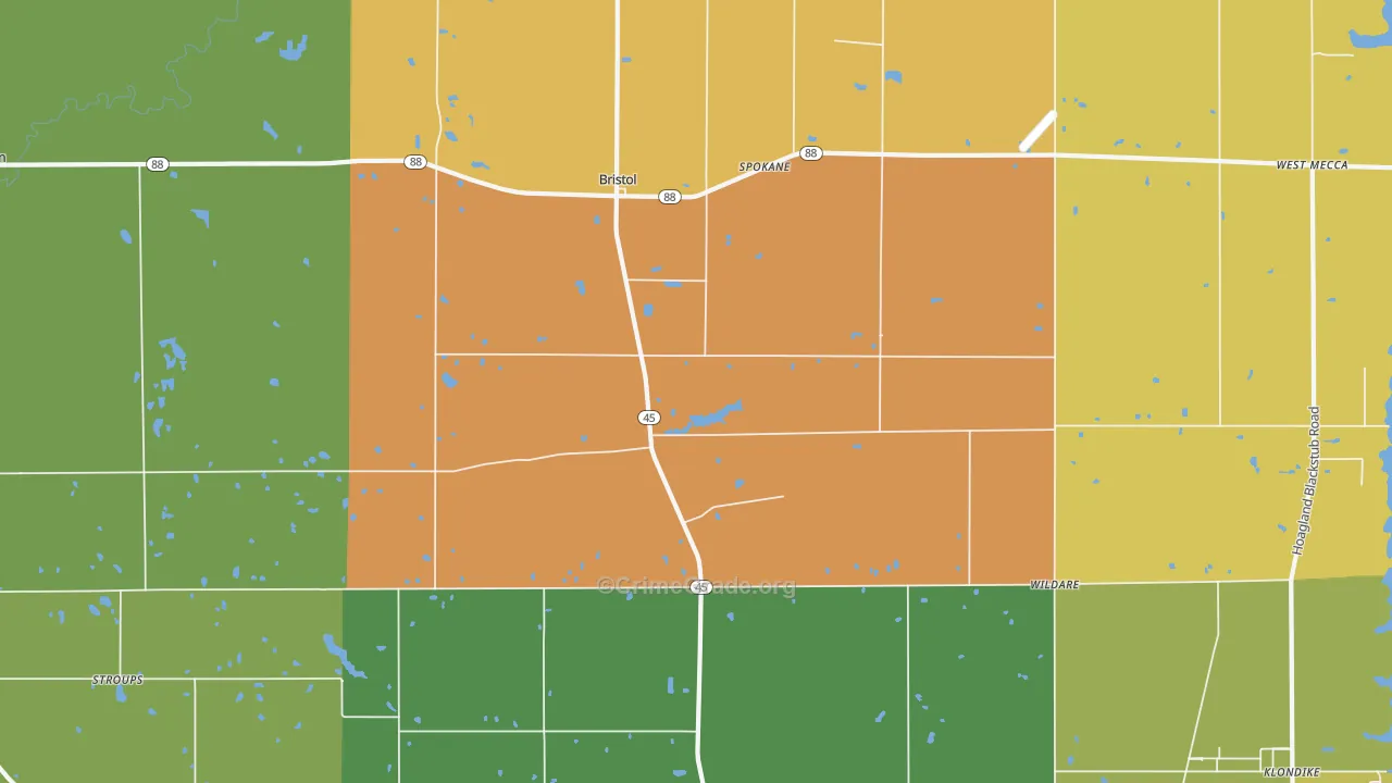 Bristolville, OH Map of Theft Rates