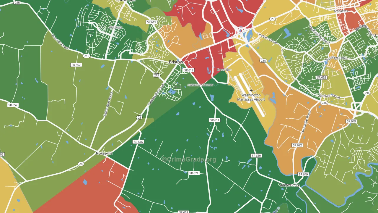 Bristow, VA Map of Theft Rates
