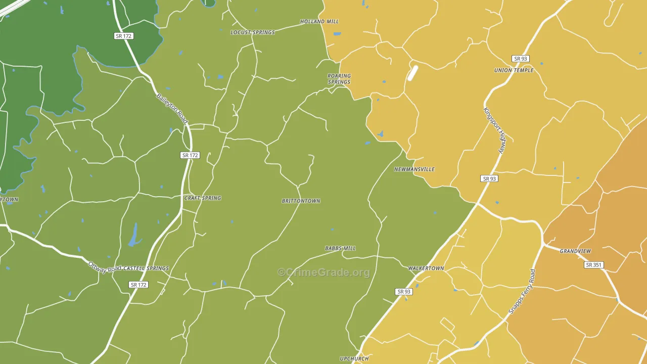Brittontown, TN Map of Theft Rates