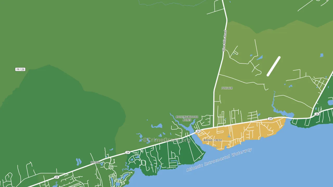 Broad Creek, NC Map of Theft Rates