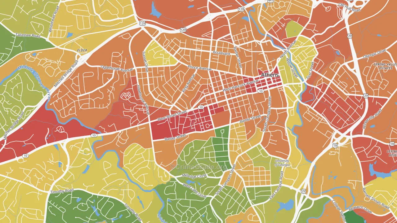 Broadacres Homes, Athens, GA Map of Theft Rates