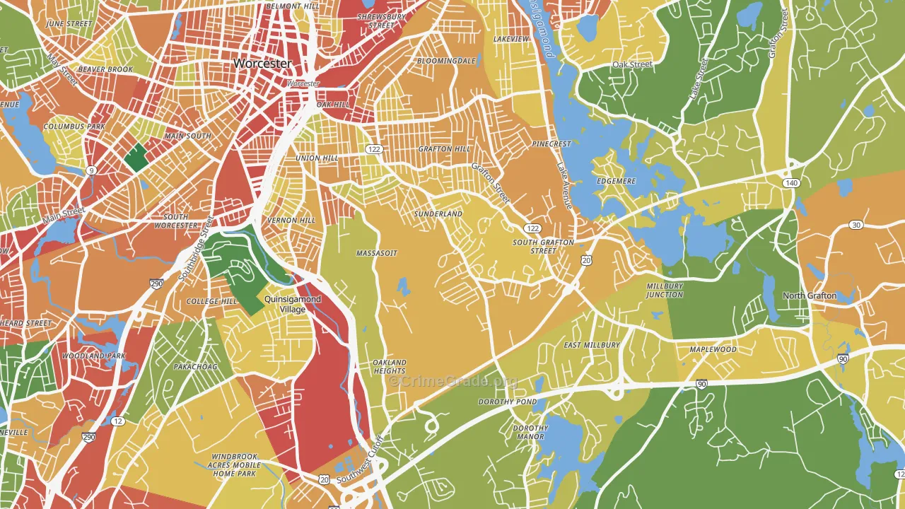 Broadmeadow Brook, Worcester, MA Map of Theft Rates