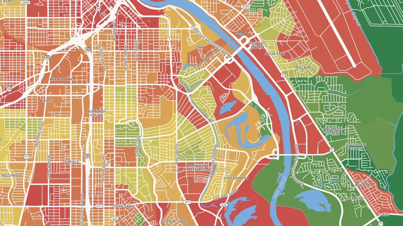 Broadmoor-Anderson Isle-Shreve Isle, Shreveport, LA Map of Theft Rates