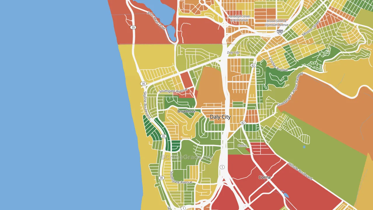Broadmoor, Daly City, CA Map of Theft Rates
